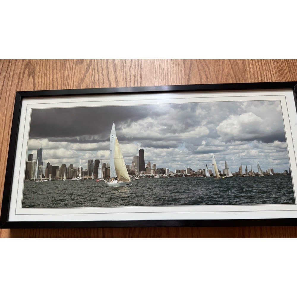 Chicago Sailing Skyline Panoramic Framed Photo Print Sailboat City View